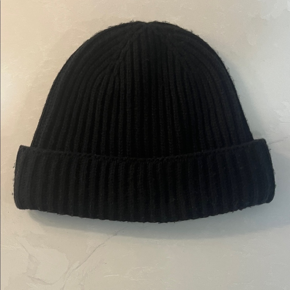 Black Ribbed Knit Beanie NO LOGO winter hat